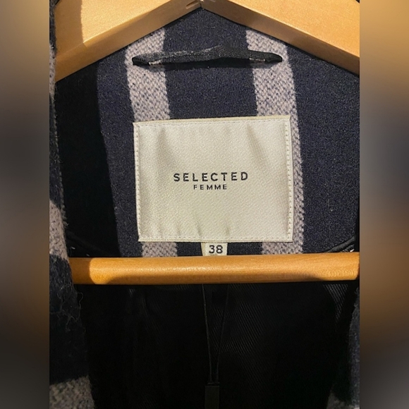 NWT SELECTED FEMME NWT Cocoana Oversized Wool Blend Stripe Coat Size Eu 38 - Picture 8 of 12